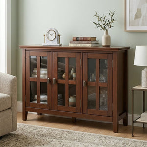 English Elm Artisan Pine Wood Display Cabinet with Tempered Glass Doors and Bronze Hardware B136P565529