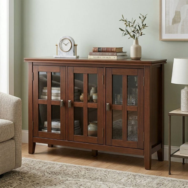 English Elm Artisan Pine Wood Display Cabinet with Tempered Glass Doors and Bronze Hardware B136P565529