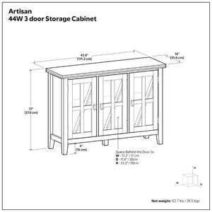 English Elm Artisan Pine Wood Display Cabinet with Tempered Glass Doors and Bronze Hardware B136P565529