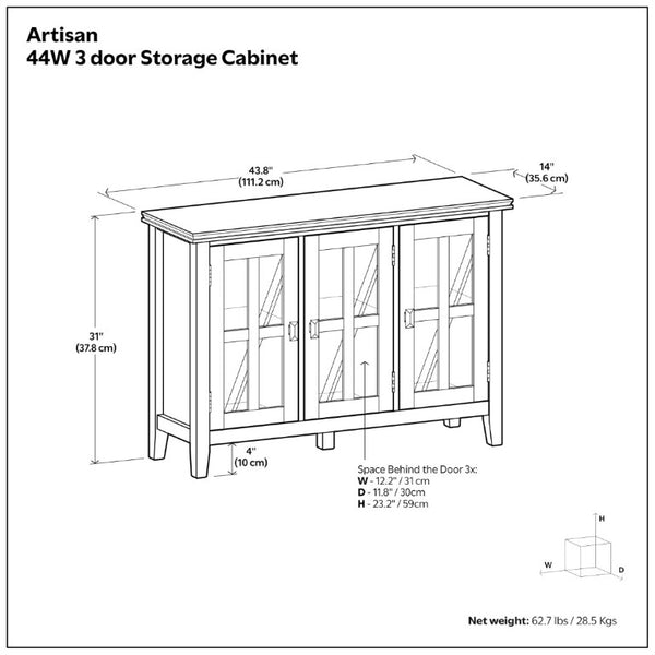 English Elm Artisan Pine Wood Display Cabinet with Tempered Glass Doors and Bronze Hardware B136P565529