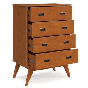English Elm Draper Mid-Century 4 Drawer Dresser Rubberwood Teak Finish Tapered Legs Bedroom B136P588374