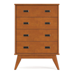 English Elm Draper Mid-Century 4 Drawer Dresser Rubberwood Teak Finish Tapered Legs Bedroom B136P588374
