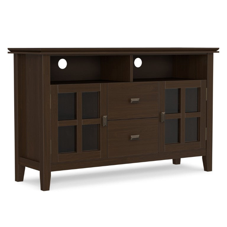 English Elm Artisan 48 Inch Wood TV Stand with Glass Cabinet Doors Drawers and Media Cubbies B136P588375