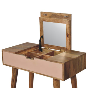 English Elm Solid Mango Wood Compact Vanity with Foldable Mirror Four Compartments Nordic Style B182P186208