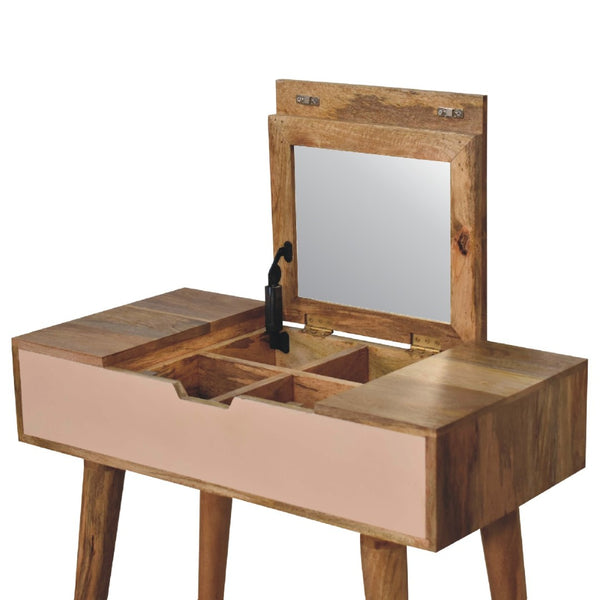 English Elm Solid Mango Wood Compact Vanity with Foldable Mirror Four Compartments Nordic Style B182P186208