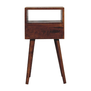English Elm Solid Mango Wood Nightstand with Brass Drawer Detail Open Shelf and Nordic Legs B182P186229
