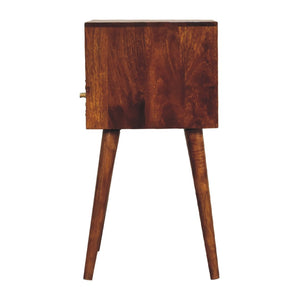 English Elm Solid Mango Wood Nightstand with Brass Drawer Detail Open Shelf and Nordic Legs B182P186229
