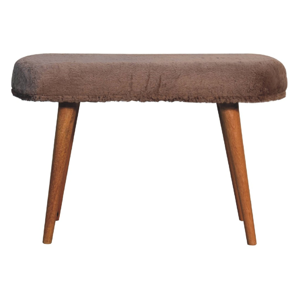 English Elm Solid Mango Wood Bench with Plush Faux Fur Seat and Oak Tone Nordic Legs for Bedroom B182P186249