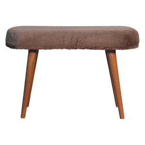 English Elm Solid Mango Wood Bench with Plush Faux Fur Seat and Oak Tone Nordic Legs for Bedroom B182P186249
