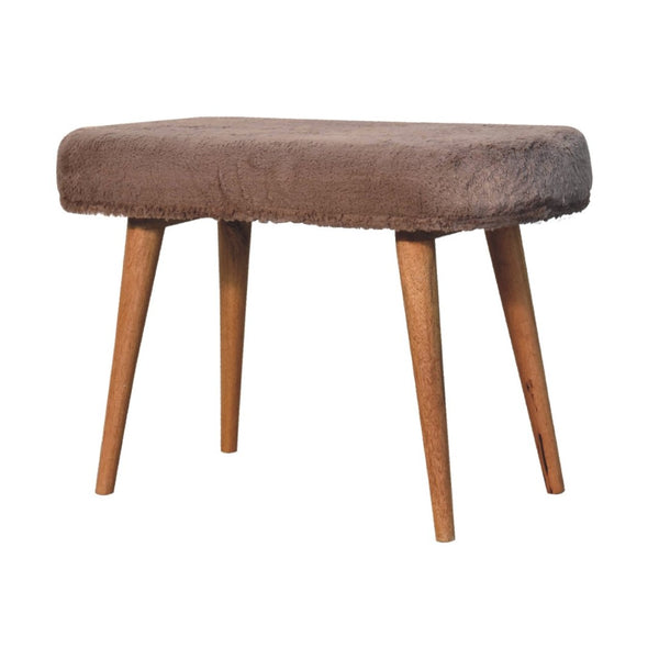 English Elm Solid Mango Wood Bench with Plush Faux Fur Seat and Oak Tone Nordic Legs for Bedroom B182P186249