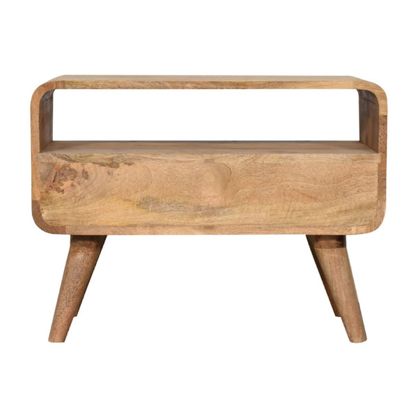 English Elm Solid Mango Wood Media Console with Drawers Open Shelf Scandinavian Tapered Legs B182P186270