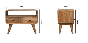 English Elm Solid Mango Wood Media Console with Drawers Open Shelf Scandinavian Tapered Legs B182P186270