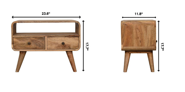 English Elm Solid Mango Wood Media Console with Drawers Open Shelf Scandinavian Tapered Legs B182P186270