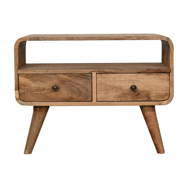 English Elm Solid Mango Wood Media Console with Drawers Open Shelf Scandinavian Tapered Legs B182P186270