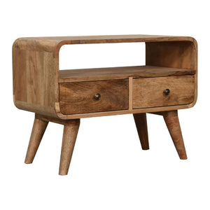 English Elm Solid Mango Wood Media Console with Drawers Open Shelf Scandinavian Tapered Legs B182P186270