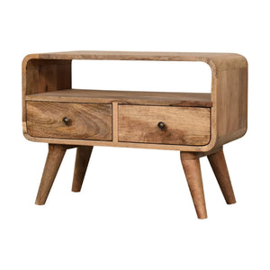 English Elm Solid Mango Wood Media Console with Drawers Open Shelf Scandinavian Tapered Legs B182P186270