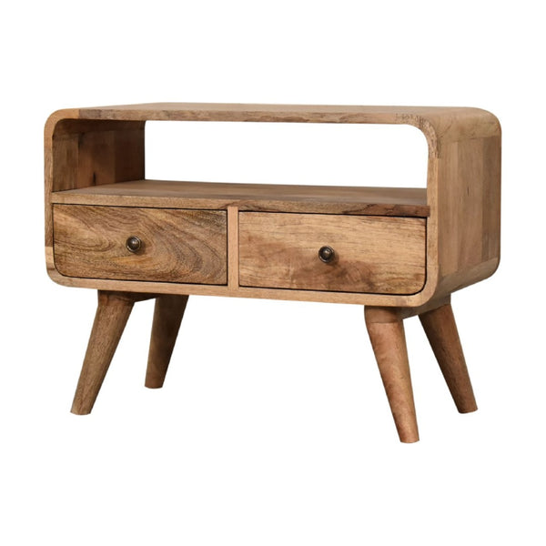 English Elm Solid Mango Wood Media Console with Drawers Open Shelf Scandinavian Tapered Legs B182P186270
