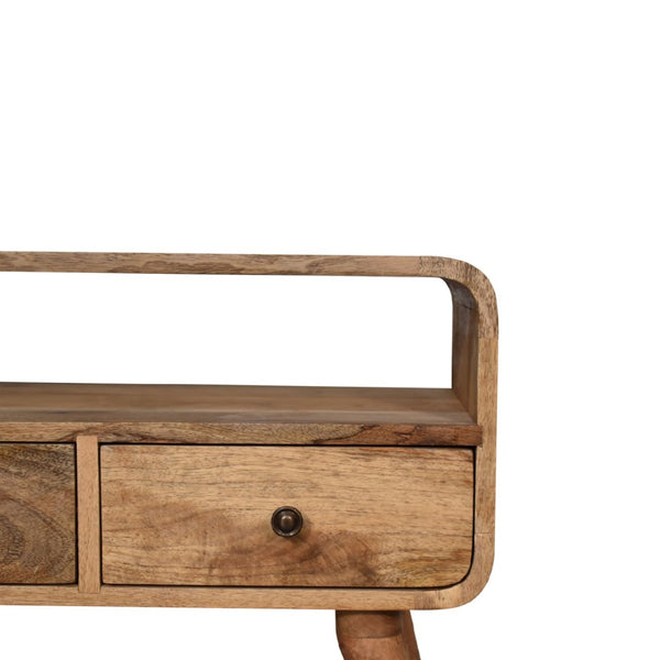 English Elm Solid Mango Wood Media Console with Drawers Open Shelf Scandinavian Tapered Legs B182P186270