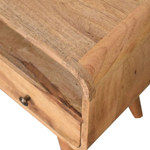 English Elm Solid Mango Wood Media Console with Drawers Open Shelf Scandinavian Tapered Legs B182P186270