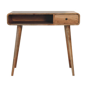 English Elm Solid Mango Wood Writing Desk with Brass Knob Drawer and Nordic Tapered Legs B182P186293