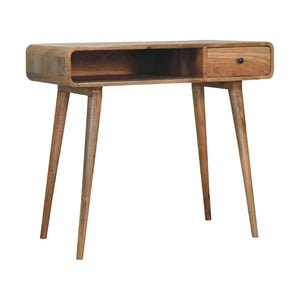 English Elm Solid Mango Wood Writing Desk with Brass Knob Drawer and Nordic Tapered Legs B182P186293