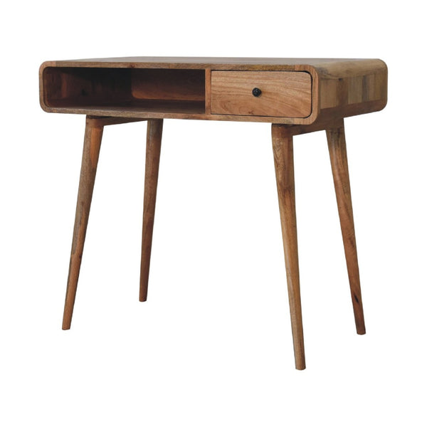 English Elm Solid Mango Wood Writing Desk with Brass Knob Drawer and Nordic Tapered Legs B182P186293