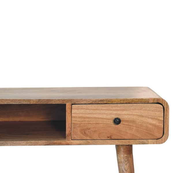 English Elm Solid Mango Wood Writing Desk with Brass Knob Drawer and Nordic Tapered Legs B182P186293