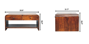 English Elm Solid Mango Wood Slim Coffee Table with Four Drawers for Organized Living Rooms B182P249395
