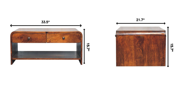 English Elm Solid Mango Wood Slim Coffee Table with Four Drawers for Organized Living Rooms B182P249395