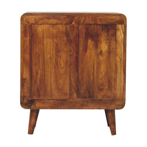 English Elm Solid Mango Wood Two Door Cabinet with Nordic Legs Chestnut Finish Compact Storage B182P257625