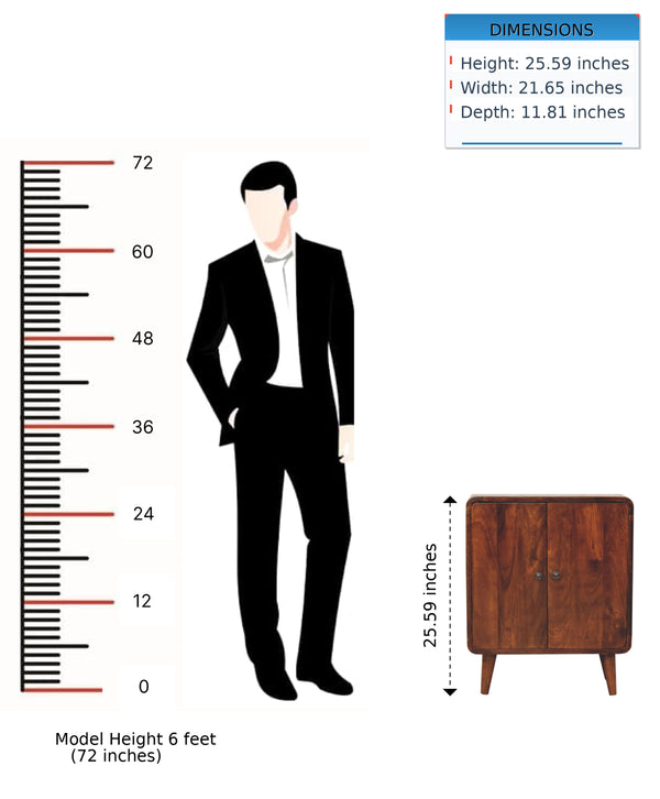 English Elm Solid Mango Wood Two Door Cabinet with Nordic Legs Chestnut Finish Compact Storage B182P257625