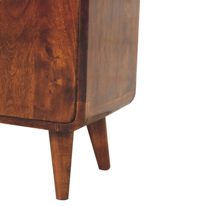 English Elm Solid Mango Wood Two Door Cabinet with Nordic Legs Chestnut Finish Compact Storage B182P257625
