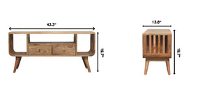 English Elm Solid Mango Wood Media Console with Tapered Legs Two Drawers and Open Shelving B182P257631