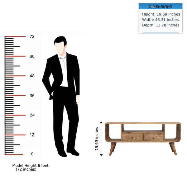 English Elm Solid Mango Wood Media Console with Tapered Legs Two Drawers and Open Shelving B182P257631