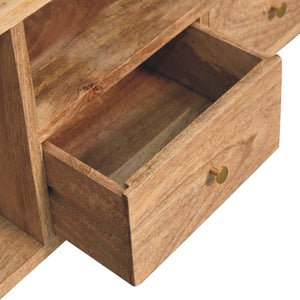 English Elm Solid Mango Wood Media Console with Tapered Legs Two Drawers and Open Shelving B182P257631