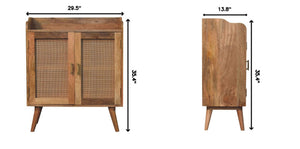English Elm Solid Mango Wood Rattan Door Cabinet with Nordic Legs and Mid-century T-bar Handles B182P257654