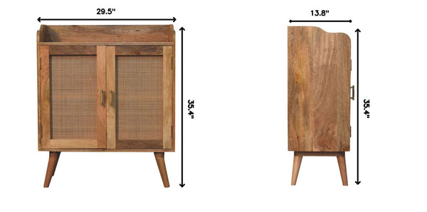 English Elm Solid Mango Wood Rattan Door Cabinet with Nordic Legs and Mid-century T-bar Handles B182P257654