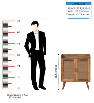 English Elm Solid Mango Wood Rattan Door Cabinet with Nordic Legs and Mid-century T-bar Handles B182P257654