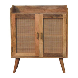 English Elm Solid Mango Wood Rattan Door Cabinet with Nordic Legs and Mid-century T-bar Handles B182P257654