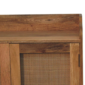 English Elm Solid Mango Wood Rattan Door Cabinet with Nordic Legs and Mid-century T-bar Handles B182P257654