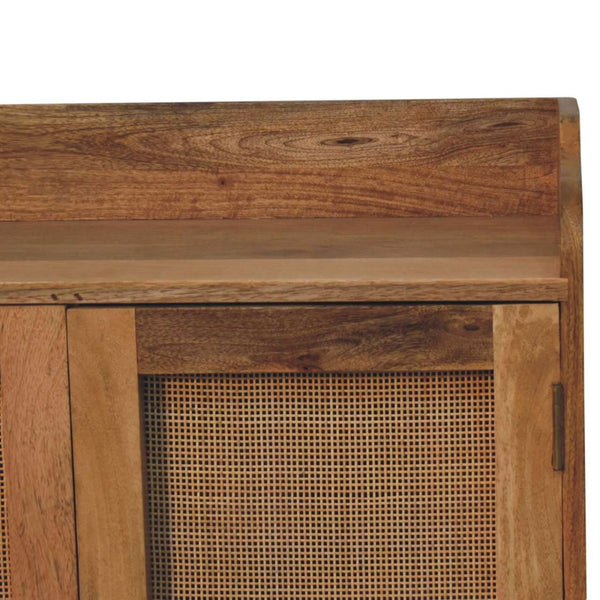 English Elm Solid Mango Wood Rattan Door Cabinet with Nordic Legs and Mid-century T-bar Handles B182P257654