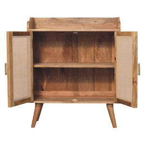 English Elm Solid Mango Wood Rattan Door Cabinet with Nordic Legs and Mid-century T-bar Handles B182P257654