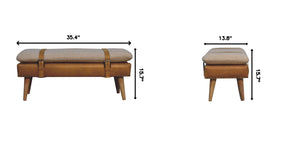 English Elm Bouclé and Buffalo Hide Leather Upholstered Bench with Oak Legs for Bedroom Entry B182P263061