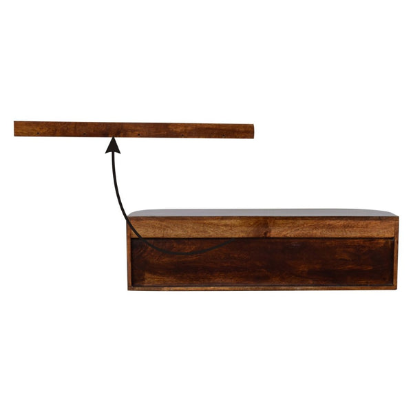 English Elm Solid Mango Wood Floating Nightstand with Drawer and Open Shelf for Modern Bedrooms B182P279156
