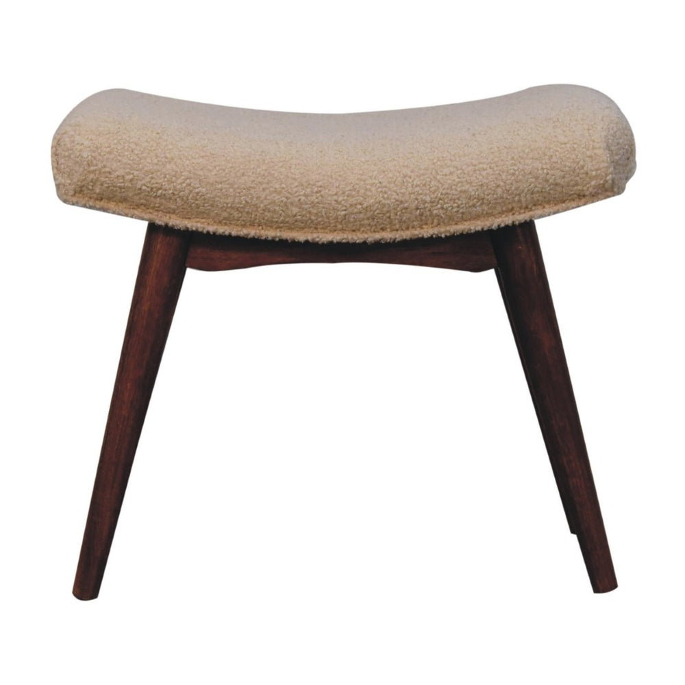 English Elm Solid Mango Wood Boucle Upholstered Curved Bench for Entryway or Bedroom Accent B182P279218