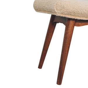 English Elm Solid Mango Wood Boucle Upholstered Curved Bench for Entryway or Bedroom Accent B182P279218