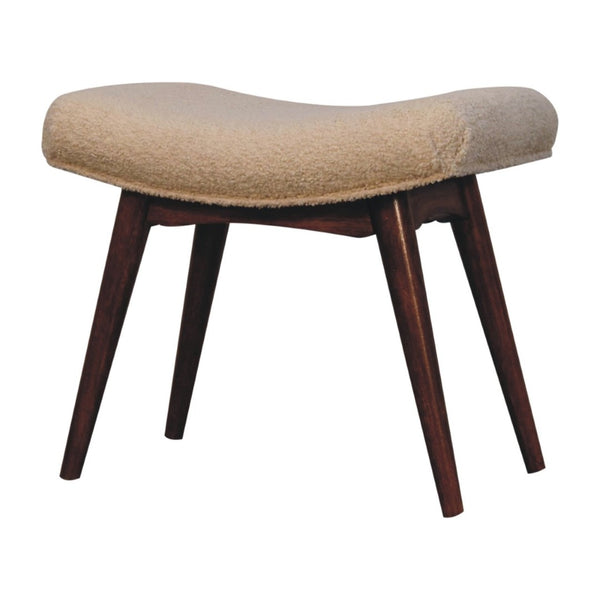 English Elm Solid Mango Wood Boucle Upholstered Curved Bench for Entryway or Bedroom Accent B182P279218