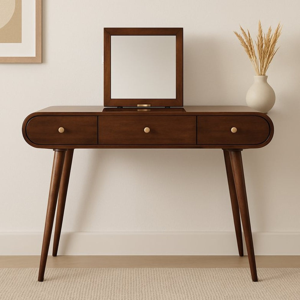 English Elm Solid Mango Wood Vanity Table with Foldable Mirror Nordic Legs Bedroom Storage B182P279226