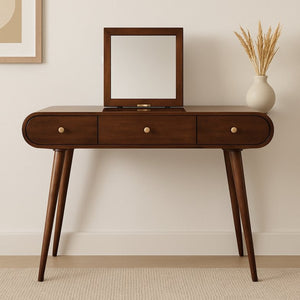 English Elm Solid Mango Wood Vanity Table with Foldable Mirror Nordic Legs Bedroom Storage B182P279226