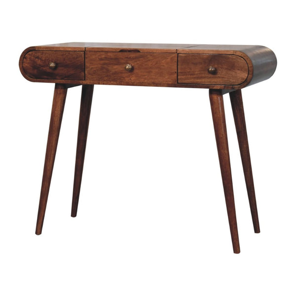 English Elm Solid Mango Wood Vanity Table with Foldable Mirror Nordic Legs Bedroom Storage B182P279226